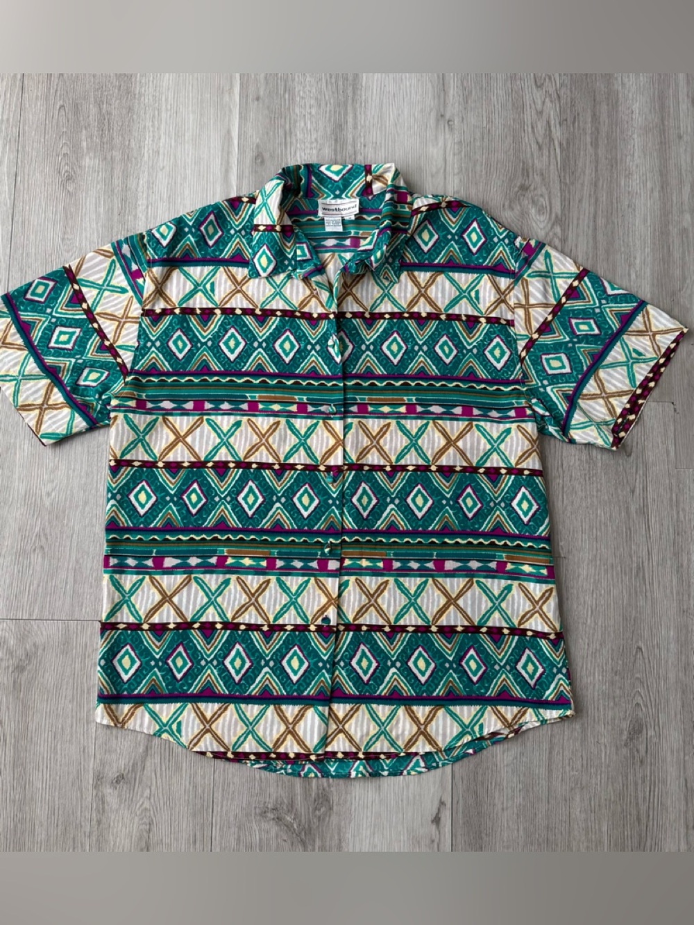 Westbound Geometric Aztec  Vintage Short Sleeve Multicolor Polyester 16.